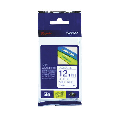 Brother 12mm x 8m Blue on White TZe Labelling Tape