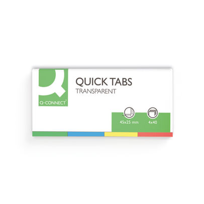 Q-Connect Quick Tabs 25x45mm 40 Tabs 4 Pads Clear/Assorted (Pack of 160)