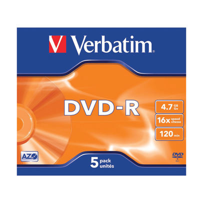 Verbatim 4.7GB 16x Speed Jewel Case DVD-R (Pack of 5)