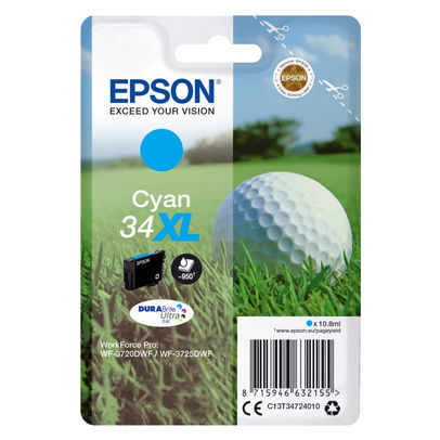 Epson 34XL Cyan High Capacity Ink Cartridge - C13T34724010