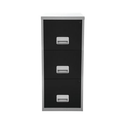 Pierre Henry 3 Drawer Maxi Filing Cabinet A4 930 x 400 x 400mm Silver/Black