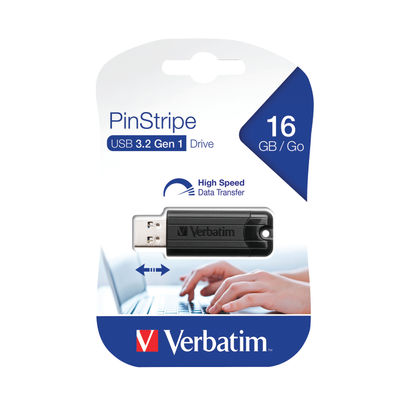 Verbatim Pinstripe 16GB Black Flash Drive USB 3.0
