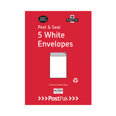 Postpak C4 White 90gsm Peel and Seal Envelopes (Pack of 200)