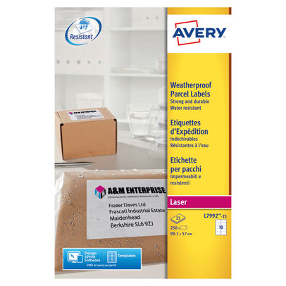 Avery White Weatherproof Shipping Labels, 99.1 x 57mm (Pack of 250)