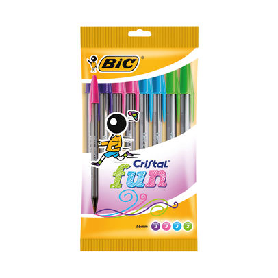 BIC Cristal Fun Ballpoint Pen Large Tip Assorted (Pack of 10)