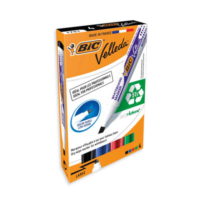 BIC Velleda 1751 Assorted Drywipe Marker (Pack of 4)