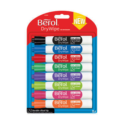 Berol Drywipe Marker Chisel Tip Assorted (Pack of 8)