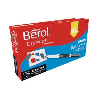 Berol Drywipe Pen Broad Black (Pack of 12)