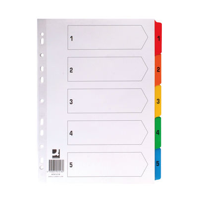 Q-Connect 1-5 Index Multi-punched Reinforced Board Multi-Colour Numbered Tabs A4