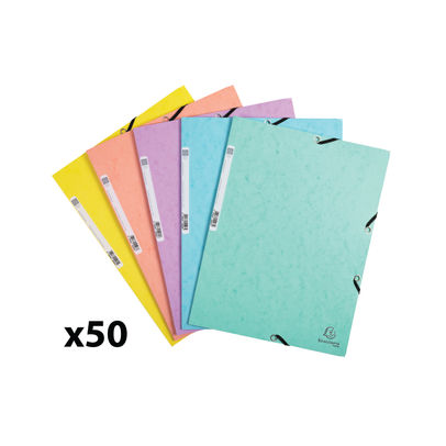 Exacompta Aquarel 3 Flap Folder A4 400gsm Elasticated Assorted (Pack of 50)