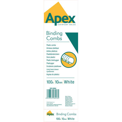 Fellowes Apex 10mm White Plastic Binding Comb (Pack of 100)