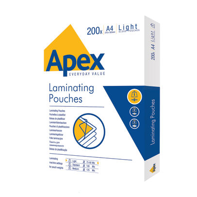 Fellowes Apex A4 Light Duty Laminating Pouch (Pack of 200)