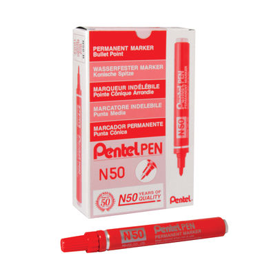 Pentel N50 Red Permanent Bullet Markers (Pack of 12)