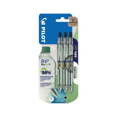 Pilot B2P Ecoball Black Medium Ballpoint Pens (Pack of 3)