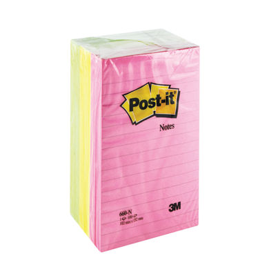 Post-it 101x152mm Neon Assorted Lined Notes (Pack of 6)