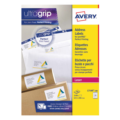 Avery White QuickPEEL Laser Labels 63.1 x 38.1mm (Pack of 2100)