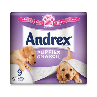 Andrex 3-Ply Toilet Roll Puppies On A Roll White (Pack of 9)