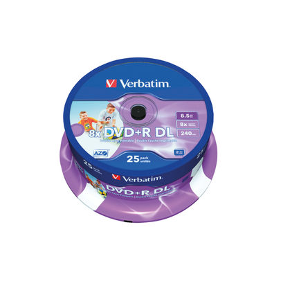 Verbatim DVD-R DL 8x 8.5GB No ID Wide Printable Spindle (Pack of 25)