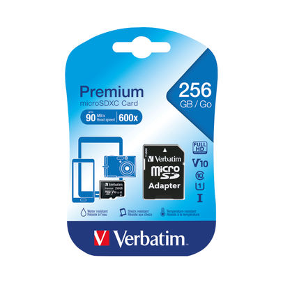 Verbatim Premium Micro SDXC Card with Adapter 256GB C10/U1