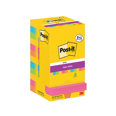 Post-it Super Sticky Notes 76x76mm 90 Sheets Carnival (Pack of 8 + 4 FOC)