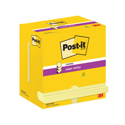 Post-it Super Sticky 76 x 127mm Canary Yellow Z-Notes (Pack of 12)