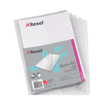 Rexel Clear A4 Nyrex Single Wallets (Pack of 25)