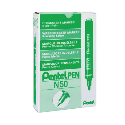 Pentel N50 Bullet Tip Permanent Marker Pen Green (Pack of 12)