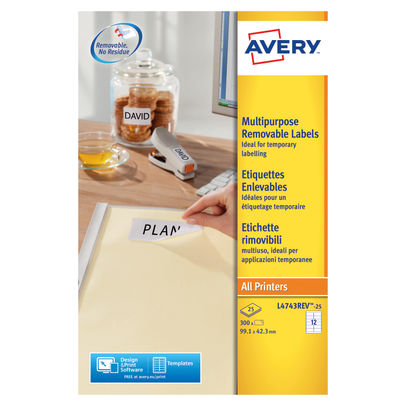 Avery Removable Labels 12 Per Sheet White (Pack of 300)