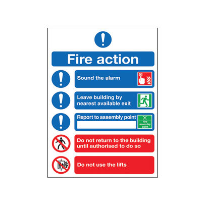 Fire Action A5 PVC Symbols Safety Sign