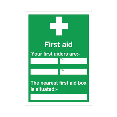 First Aid 600 x 450mm Self-Adhesive Safety Sign