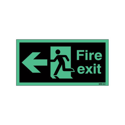 Fire Exit 150 x 450mm Self-Adhesive Arrow Left Niteglo Safety Sign