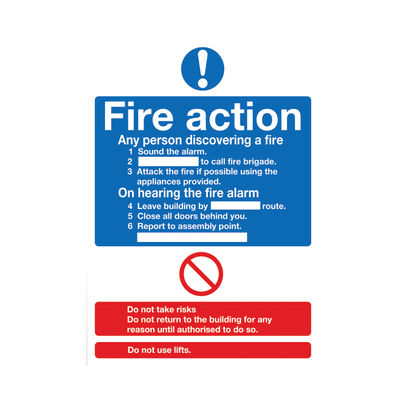 Fire Action Words A4 PVC Safety Sign