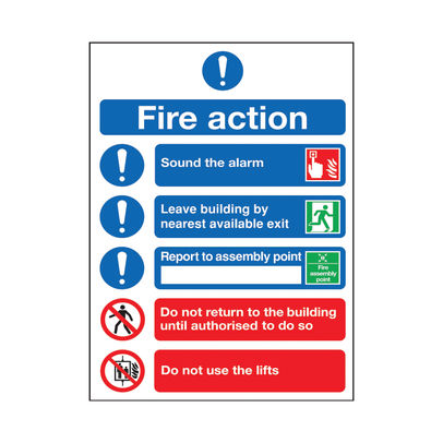 Fire Action Symbols A4 PVC Safety Sign