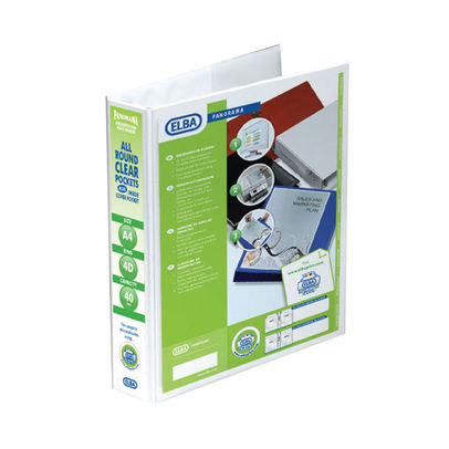 Elba Panorama White A4 Presentation 4 D-Ring Binder, 40mm