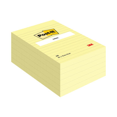 Post-it 101 x 152mm Canary Yellow Lined Notes, Pack of 6