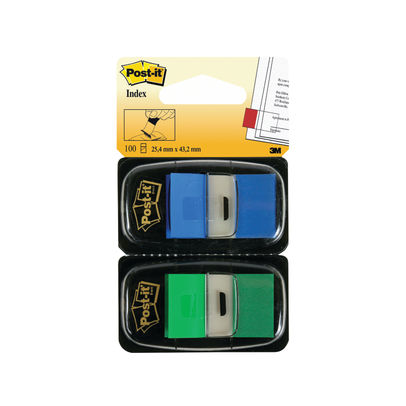 Post-It 25mm Green/Blue Index Tabs Dual Pack (Pack of 100)