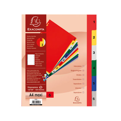 Exacompta Indices PP 6 Part 1-6 Colour A4Plus (Pack of 20)