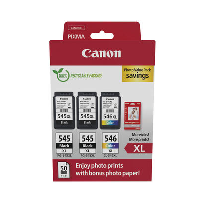 Canon PG-545XL x2/CL-546XL Inkjet Cartridge + Photo Paper Black/Colour