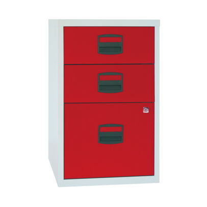 Bisley H672mm Grey/Red Home 3 Drawer Filing Cabinet