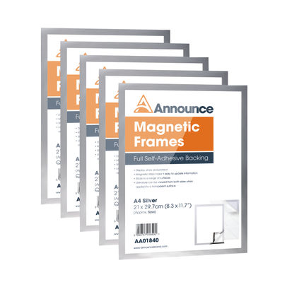 Announce A4 Silver Magnetic Frame (Pack of 5)