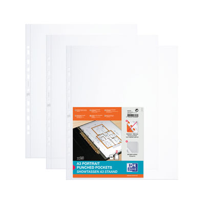 Oxford A3 Clear Landscape Punched Pockets (Pack of 100)