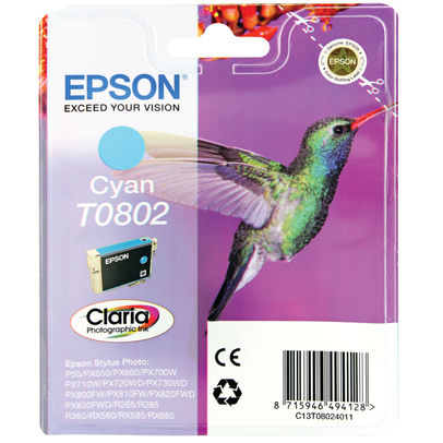 Epson T0802 Cyan Inkjet Cartridge C13T08024011 / T0802