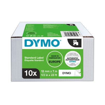 Dymo 12mmx7mm Black on White D1 LabelMaker Tape (Pack of 10)