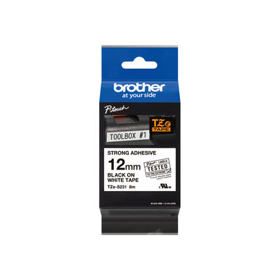 Brother TZe 12mm Black on White Adhesive Labelling Tape