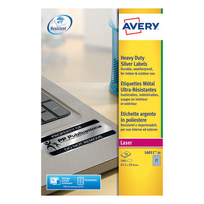 Avery Laser Label H/Duty 27 Per Sheet Silver (Pack of 540)