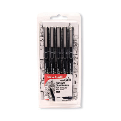 Uni-Ball uni PIN 200 Drawing Pen Clampack (Pack of 5)