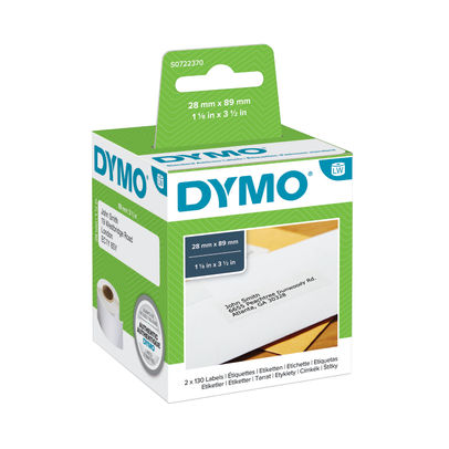Dymo 28 x 89mm Black on White LabelWriter Address Labels, Pack of 260