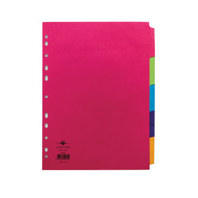 Concord A4 Plain Tabs Bright Assorted 5 Part Index Dividers