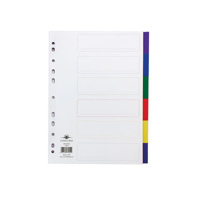 Concord A4 Multi-Coloured Plain Tabs 6 Part Index Divider