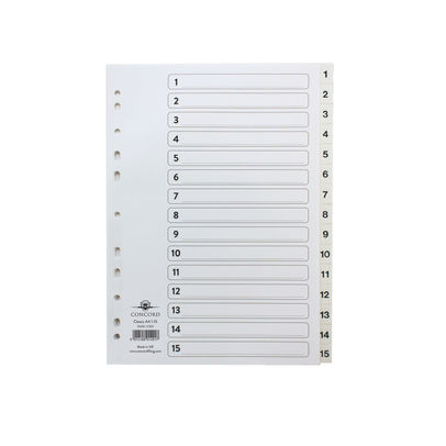 Concord A4 White 15 Part Numeric Index Dividers